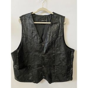 Leather Works Men’s Genuine Leather Black Patchwork Motorcycle Biker Vest XXL